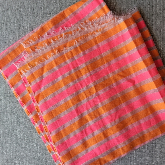 Oversized neon orange/pink striped scarf/wrap - Picture 3 of 5